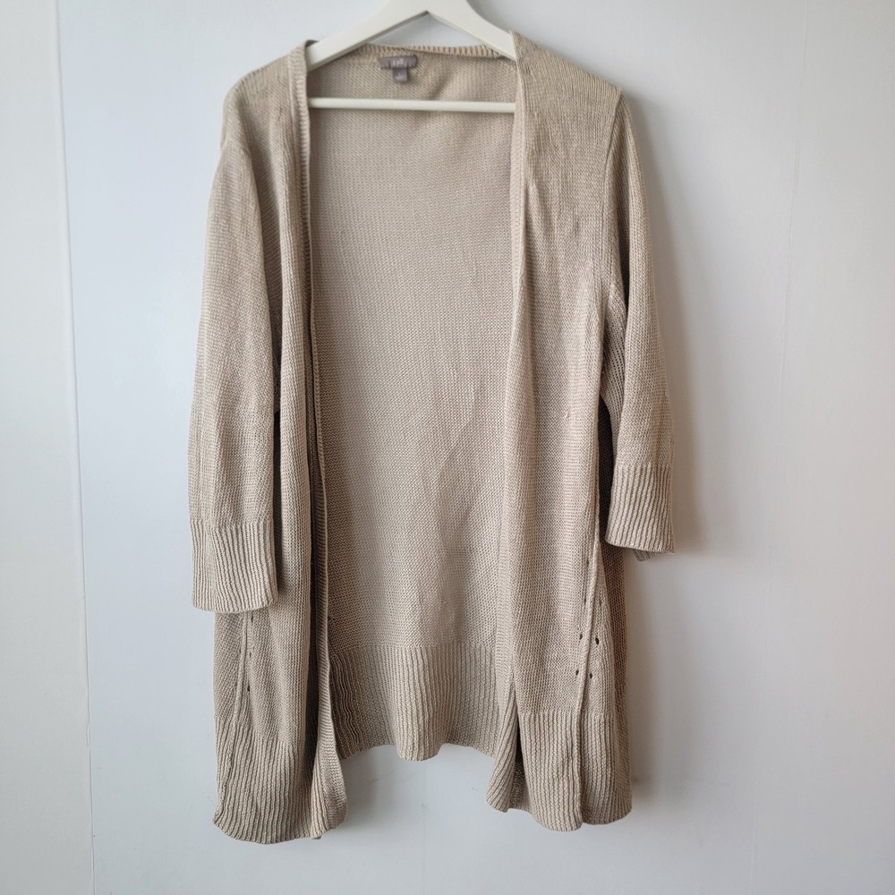 J.Jill women's 100% linen cardigan size L beige coastal minimalist Beach open